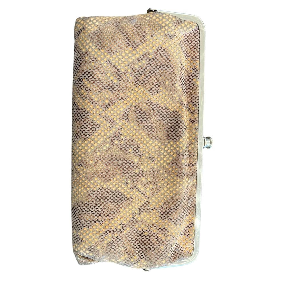 Hobo Snake Print Clutch Wristlet Beige Brown Gold Snap Closure Faux Leather